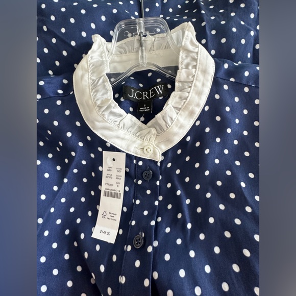 Drapey cupro-blend ruffle-trim shirt in dot - Picture 8 of 9